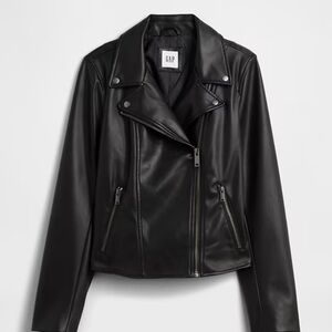 GAP Women's Sleek Black Vegan-Leather Moto Jacket